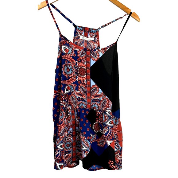 The Impeccable Pig Paisley Floral Boho Tank Top T-Back Ruffle Medium USA Made - Picture 1 of 6